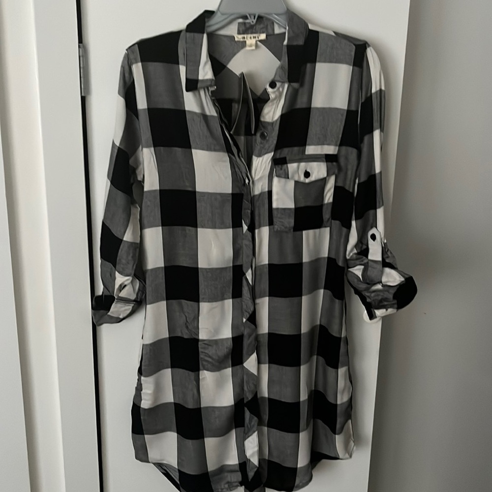 NWT Francesca’s Plaid Black and White Shirt Dress